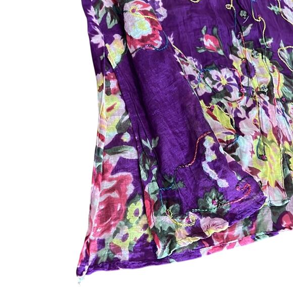 Handmade Purple Floral Print Tunic Blouse Swim Coverup Size 12 Boho Festival - Picture 6 of 8